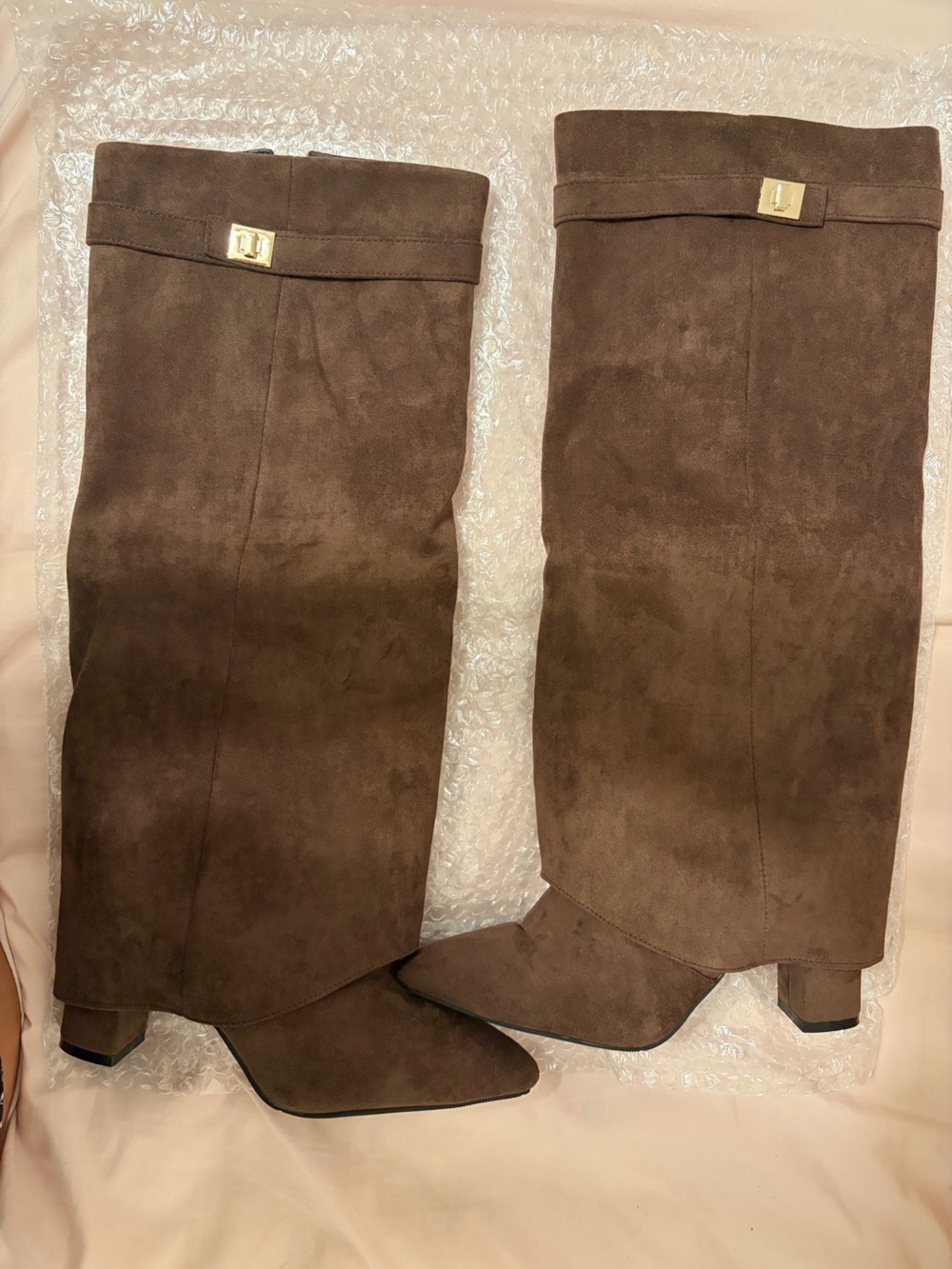 Women's Brown Suede Knee-High Heeled Boots